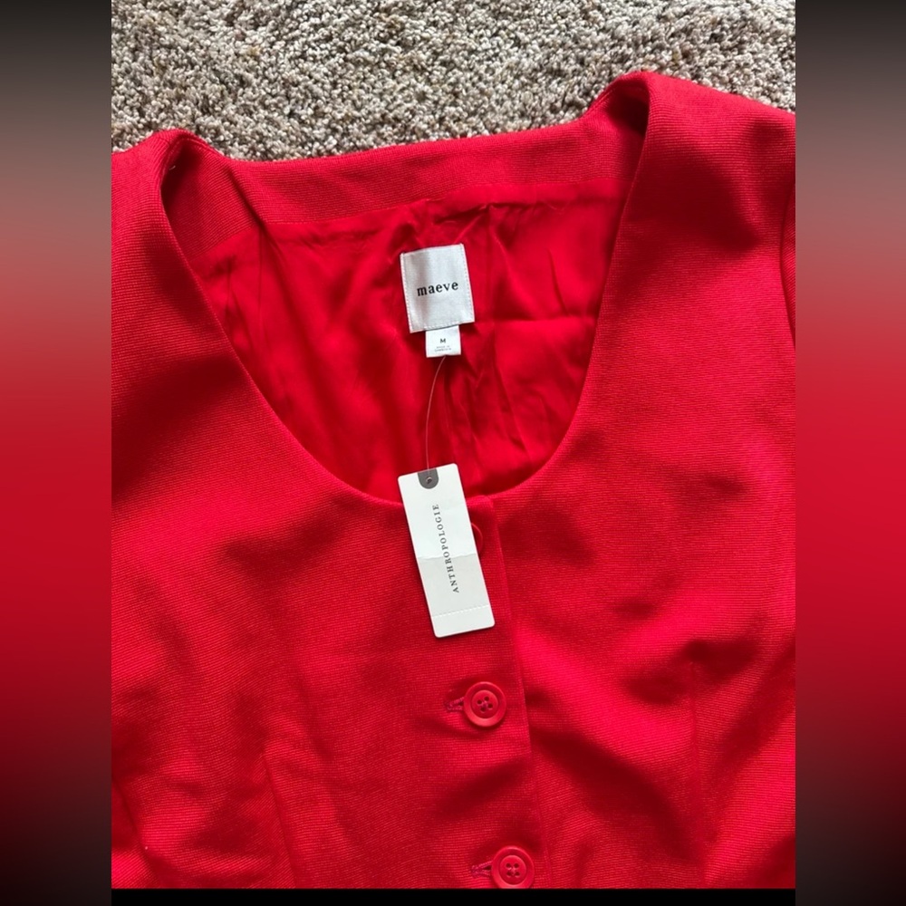 NWT Anthropologie Maeve Scoop-Neck Cutaway Blazer in Red size Medium - Picture 9 of 12